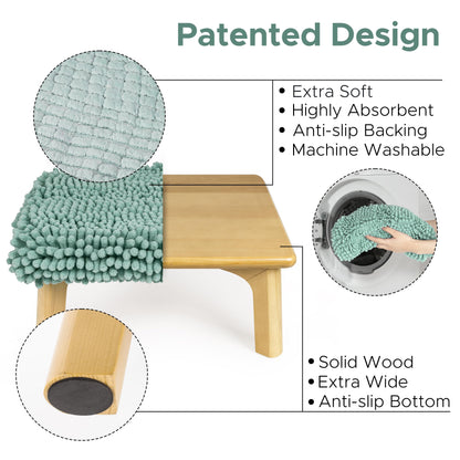 Sunlit One Step Stool with Absorbent Chenille, Stool Holds up to 550 lbs, Non-Slip Wood Foot Stool, Wooden Step Stool for Adults, Step Stools for Kids, Kitchen Bathroom Bedroom, Taupe