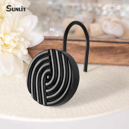 Sunlit Geometric Decorative Shower Curtain Hooks, Matt Triangle Geometric Black Shower Curtain Rings, Resin, Bathroom Decoration Boho Shower Curtain Hooks-12 Pack