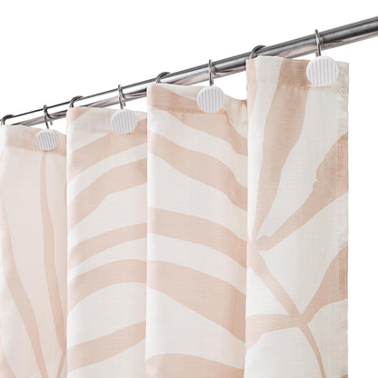 Sunlit Pink Textured Slubbed Fabric Shower Curtain, Mid Century Modern Palm Leaf Shower Curtains for Bathroom Decoration, Boho Botanical Bathroom Curtains, 72x72