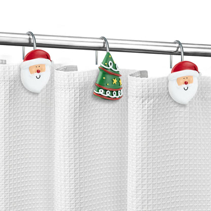 Sunlit Merry Christmas Shower Curtain Hooks Smiling Santa Claus Shower Curtain Rings, Resin, Christmas Decor, Winter Bathroom Decoration - 12 Pack