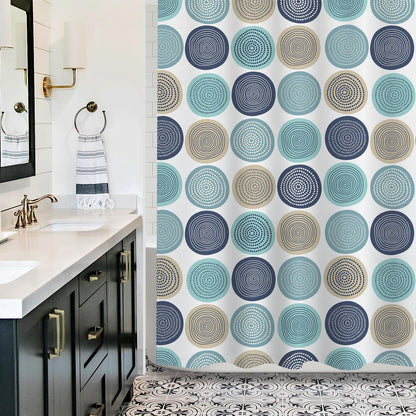 Sunlit Abstract Tree Rings Woody Artistic Fabric Shower Curtain. Nature Pale Blue Teal Beige Light Brown