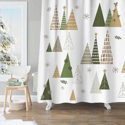Sunlit Geometric Modern Design Christmas Shower Curtain Christmas Tree Bathroom Home Office Holiday Wall Decoration as Tapestry and Photo Booth Backdrop Red Green White Printed