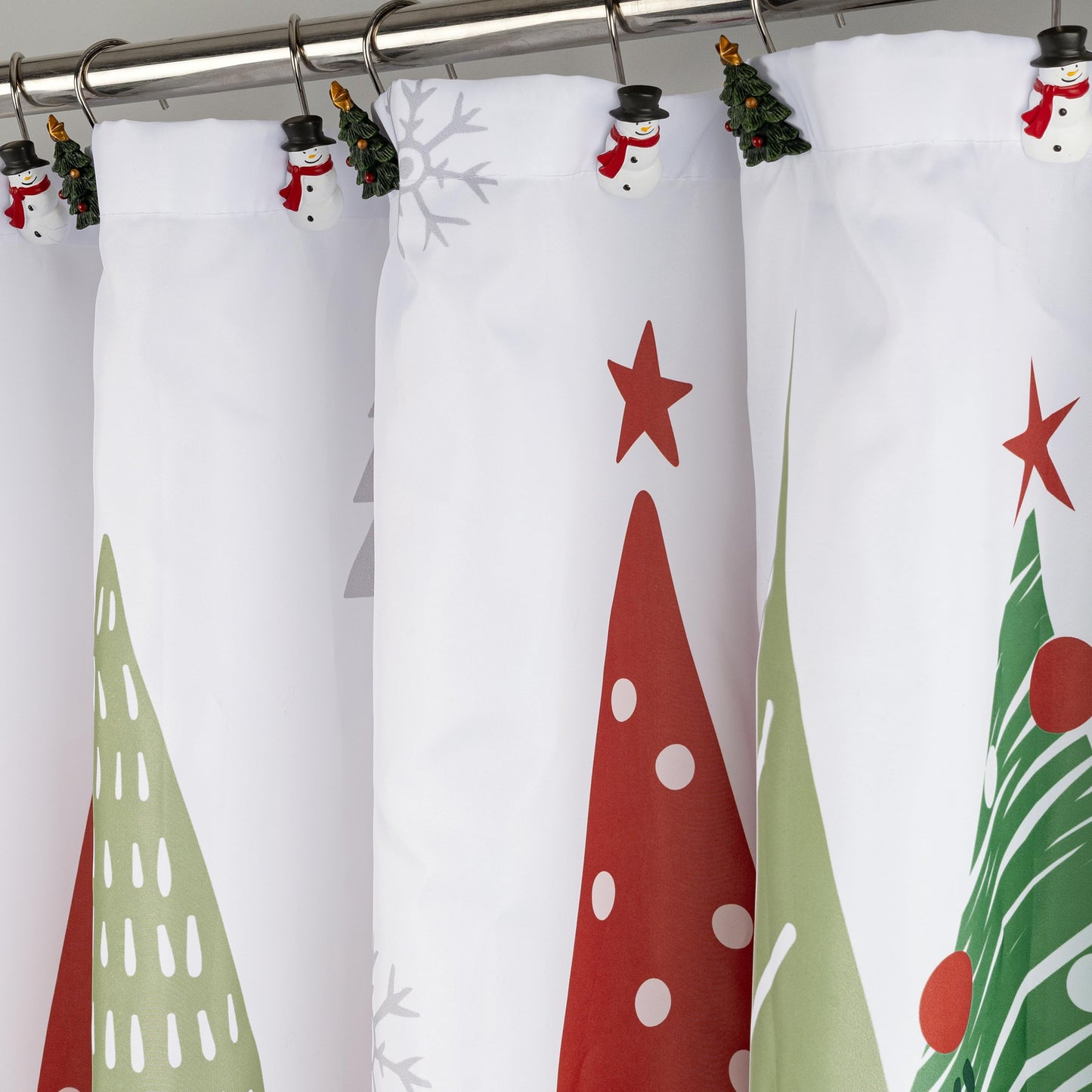 Sunlit Geometric Modern Design Christmas Shower Curtain Christmas Tree Bathroom Home Office Holiday Wall Decoration as Tapestry and Photo Booth Backdrop Red Green White Printed