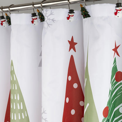 Sunlit Geometric Modern Design Christmas Shower Curtain Christmas Tree Bathroom Home Office Holiday Wall Decoration as Tapestry and Photo Booth Backdrop Red Green White Printed