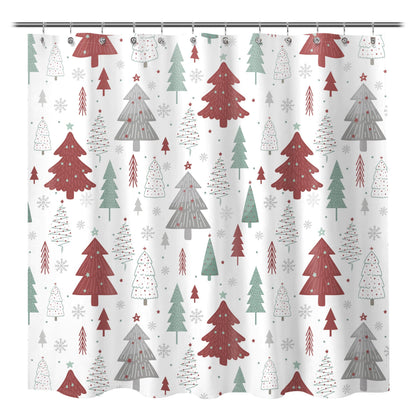 Sunlit Christmas Shower Curtain, Blue and Gray Xmas Trees with Stars and Snow Pattern Shower Curtains for Bathroom Decor, Winter Snowflake Pine Tree Bathroom Curtains, 71x71 Inch