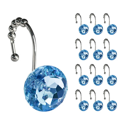 Sunlit Round Rhinestone Shower Curtain Hooks with Glide Balls, 12 Pack