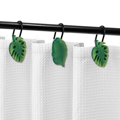 Tropical Leaf Decorative Shower Curtain Hooks Green Botanical Shower Curtain Rings, Resin, Monstera Deliciosa Leaves Shower Curtain Hangers for Bathroom, Set of 12