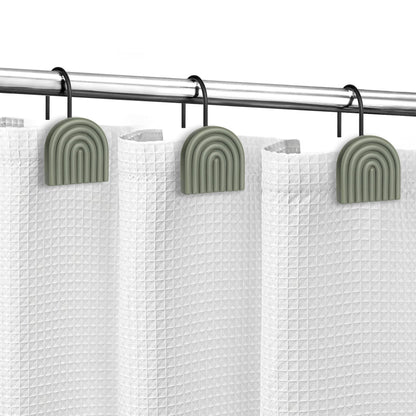 Sunlit Geometric Decorative Shower Curtain Hooks, Matt Triangle Geometric Black Shower Curtain Rings, Resin, Bathroom Decoration Boho Shower Curtain Hooks-12 Pack