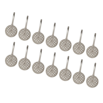 Sunlit Gold 3D Beaded Mesh Shower Curtain Hooks, Metal Home Decorative Shower Curtain Rings for Bathroom, Modern Shower Curtain Hangers Bathroom Accessories, Set of 12