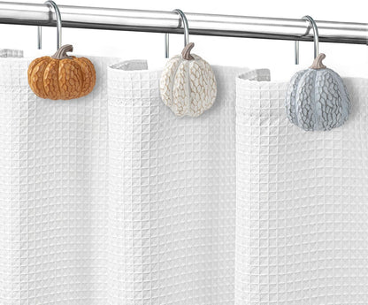 Sunlit Fall Pumpkin Decorative Shower Curtain Hooks, Autumn Harvest Festival Shower Curtain Rings, Resin Farmhouse Bathroom Curtain Hangers Decoration, Set of 12, Orange Blue White