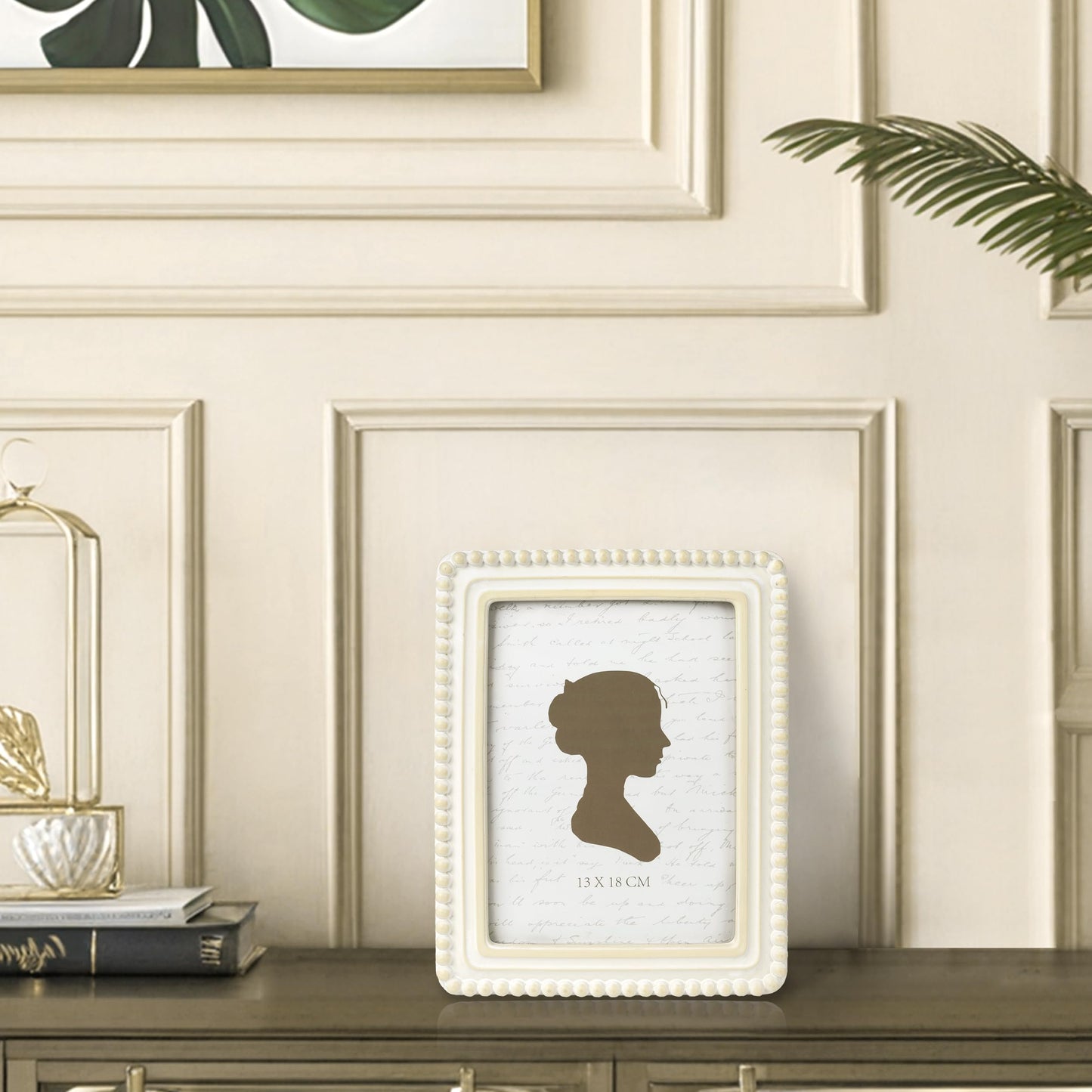 Sunlit Boho Vintage Picture Frame 4x4 Inch with Beaded Border, Luxury Antique Square Photo Frames with Glass Front, Photo Display, Tabletop Wall Hanging, Gift Idea, Distressed White