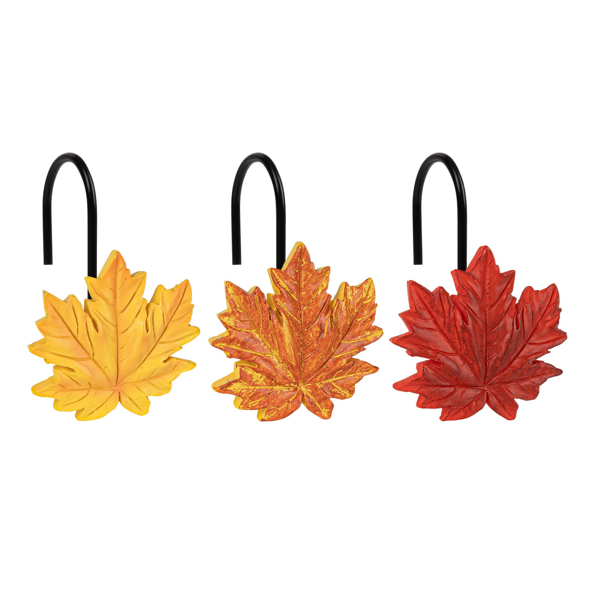 Sunlit Fall Autumn Decorative Shower Curtain Hooks, Pumpkin Maple Leaf Squirrel Acorn Shower Curtain Rings with Black Hooks, Resin, Orange Leaves Cute Bathroom Curtain Hangers Decoration, Set of 12