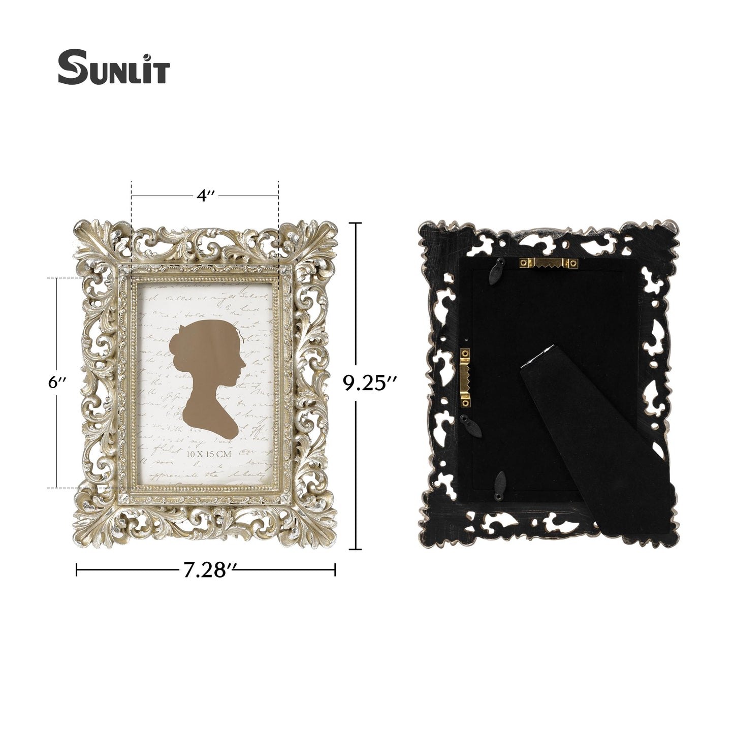 Sunlit Vintage Picture Frame 4x4 Inch, Luxury Antique Square Photo Frames with Glass Front, Photo Display, Tabletop Wall Hanging, Gift Ideas, Antique Gold Silver