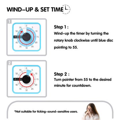 TWENTY5 SEVEN Countdown Timer 7.5 inch; 60 Minute 1 Hour Visual Timer – Classroom Teaching Tool Office Meeting, Mechanical Countdown Clock for Kids Exam Time Management Magnetic, Sky Blue