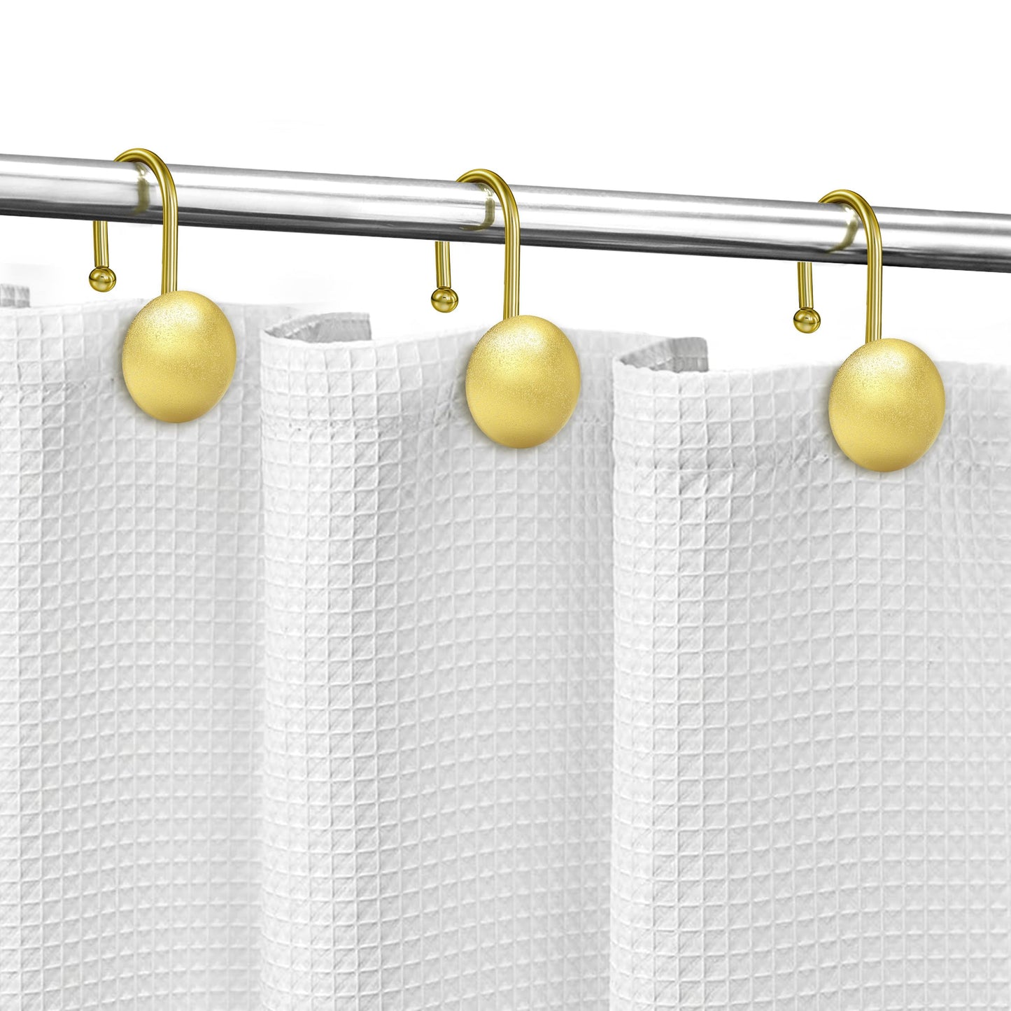 Sunlit Gold Shower Curtain Hooks, Square Metal Home Decorative Shower Curtain Rings for Bathroom, Modern Shower Curtain Hangers Bathroom Accessories, Set of 12