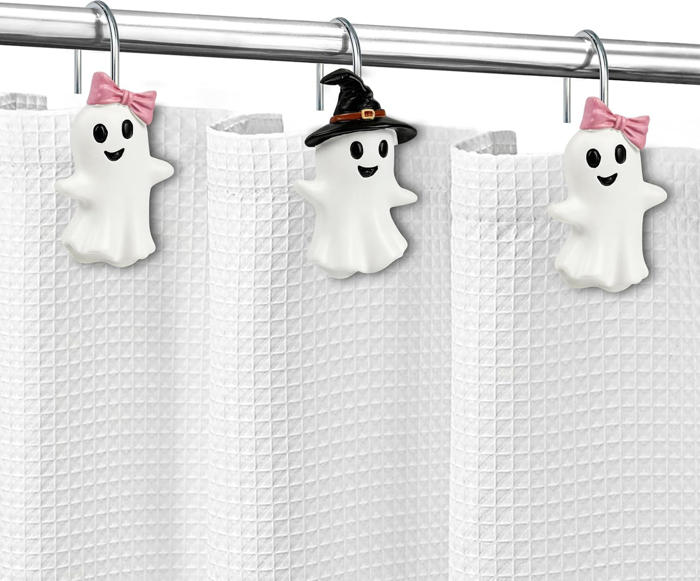 Sunlit Boy and Girl Ghost Shower Curtain Hooks, Home Decorative Shower Curtain Rings for Bathroom, Halloween Cute Ghost Shower Curtain Hangers Bathroom Accessories, Set of 12