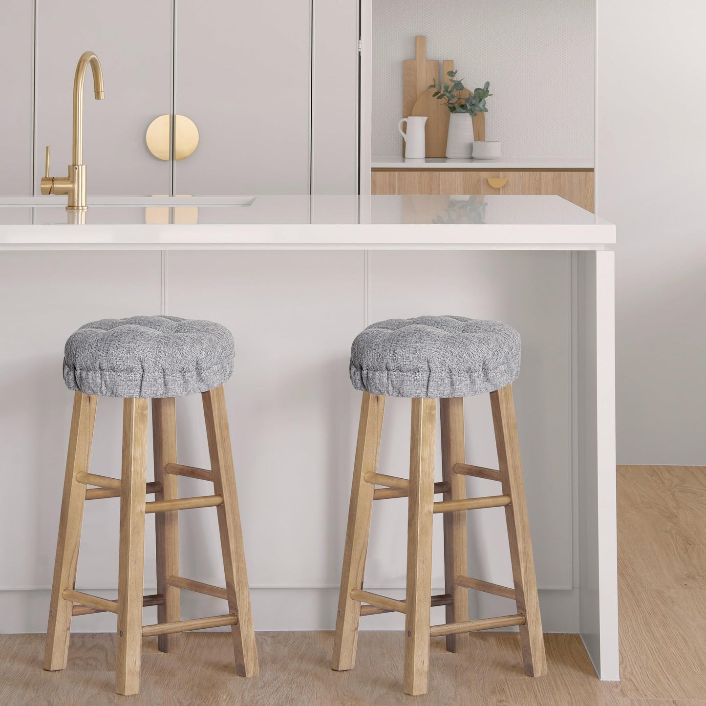 Sunlit Bar Stool Covers - Set of 2 Round Bar Stool Seat Covers, Soft and Cushioned Bar Chair Covers, Easy to Install and Wash, Cover Only, 12 Inch Diameter, Light Gray