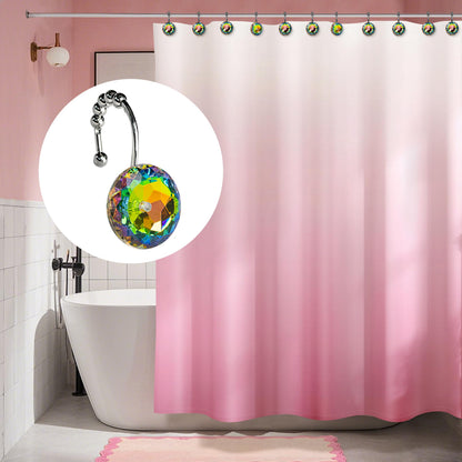 Sunlit Round Rhinestone Shower Curtain Hooks with Glide Balls, 12 Pack
