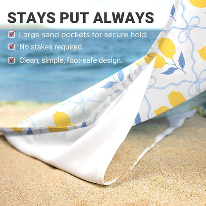 Sunlit Large Beach Blanket Waterproof Sand Proof, 81" x106" Sand Free Mat with Corner Pockets and Storage Bag, for Travel Beach Camping Outdoor Festival, Chic Summer Accent Lemon Lattice