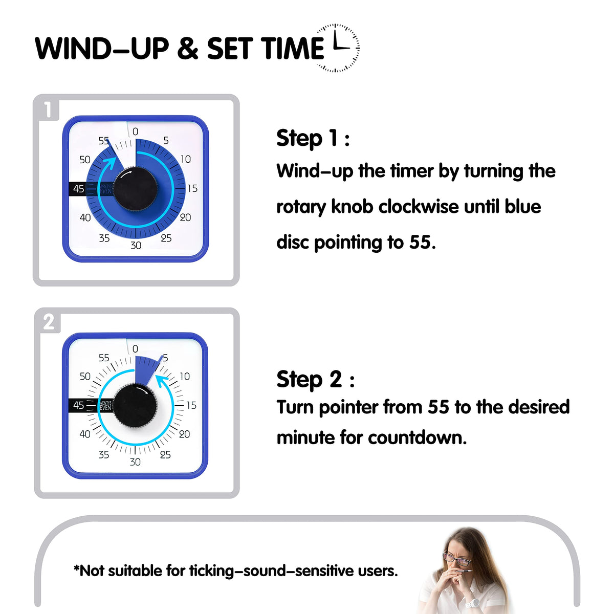 TWENTY5 SEVEN 7.5-Inch Visual Timer, Battery-Free 60-Minute Countdown Clock