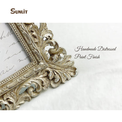 Sunlit Vintage Picture Frame 4x4 Inch, Luxury Antique Square Photo Frames with Glass Front, Photo Display, Tabletop Wall Hanging, Gift Ideas, Antique Gold Silver
