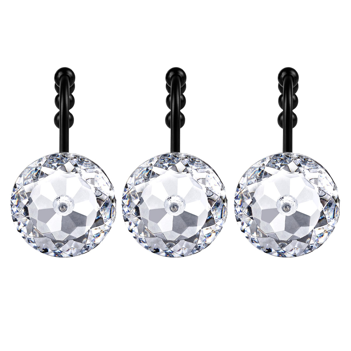 Sunlit Round Rhinestone Shower Curtain Hooks with Glide Balls, 12 Pack