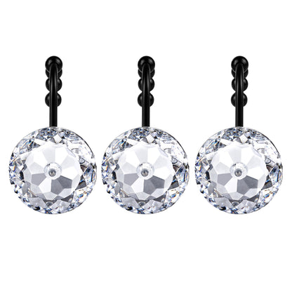 Sunlit Round Rhinestone Shower Curtain Hooks with Glide Balls, 12 Pack