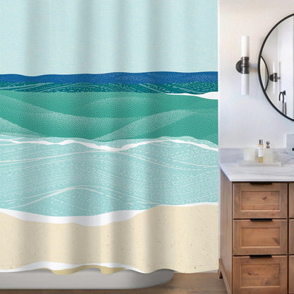 Abstract Beach Shower Curtain, Blue Seashore Ocean Shower Curtains for Modern Bathroom Decor, Coastal Sea Waves Bathroom Curtains, 72x72