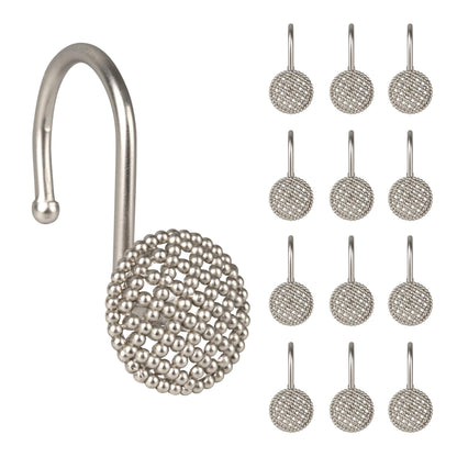 Sunlit Gold 3D Beaded Mesh Shower Curtain Hooks, Metal Home Decorative Shower Curtain Rings for Bathroom, Modern Shower Curtain Hangers Bathroom Accessories, Set of 12
