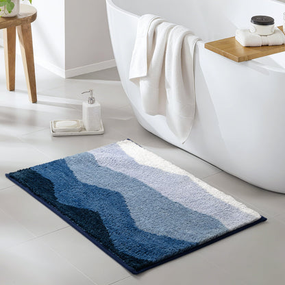 Sunlit 17"x24" Ombre Blue Bathroom Rug Non-Slip Absorbent Soft Bath Mat Set, Floor Mat Dry Fast Machine Washable.