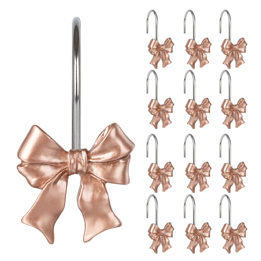 Sunlit Cute Bow Knot Shower Curtain Hooks, Home Decorative Shower Curtain Rings for Bathroom, Resin Shower Curtain Hangers Bathroom Accessories, Set of 12, Pink