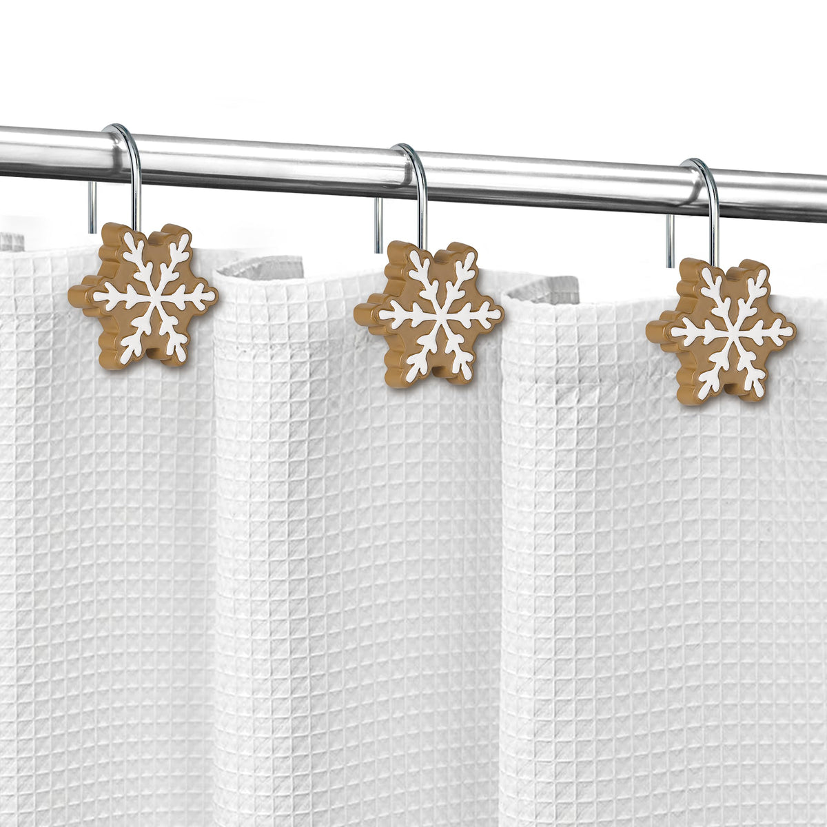 Sunlit Christmas Shower Curtain Hooks Snowflakes Double Shower Curtain Rings, Resin, Red and White Christmas Decor, Winter Bathroom Decoration - 12 Pack