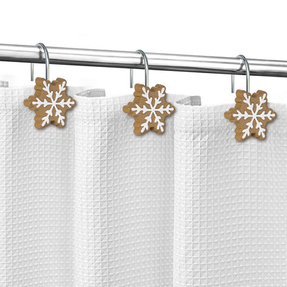 Sunlit Christmas Shower Curtain Hooks Snowflakes Double Shower Curtain Rings, Resin, Red and White Christmas Decor, Winter Bathroom Decoration - 12 Pack