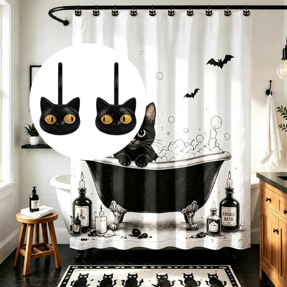 Sunlit Halloween Black Cat Shower Curtain Hooks, Home Decorative Shower Curtain Rings for Bathroom, Shower Curtain Hangers Bathroom Accessories, Set of 12, Classic Meows