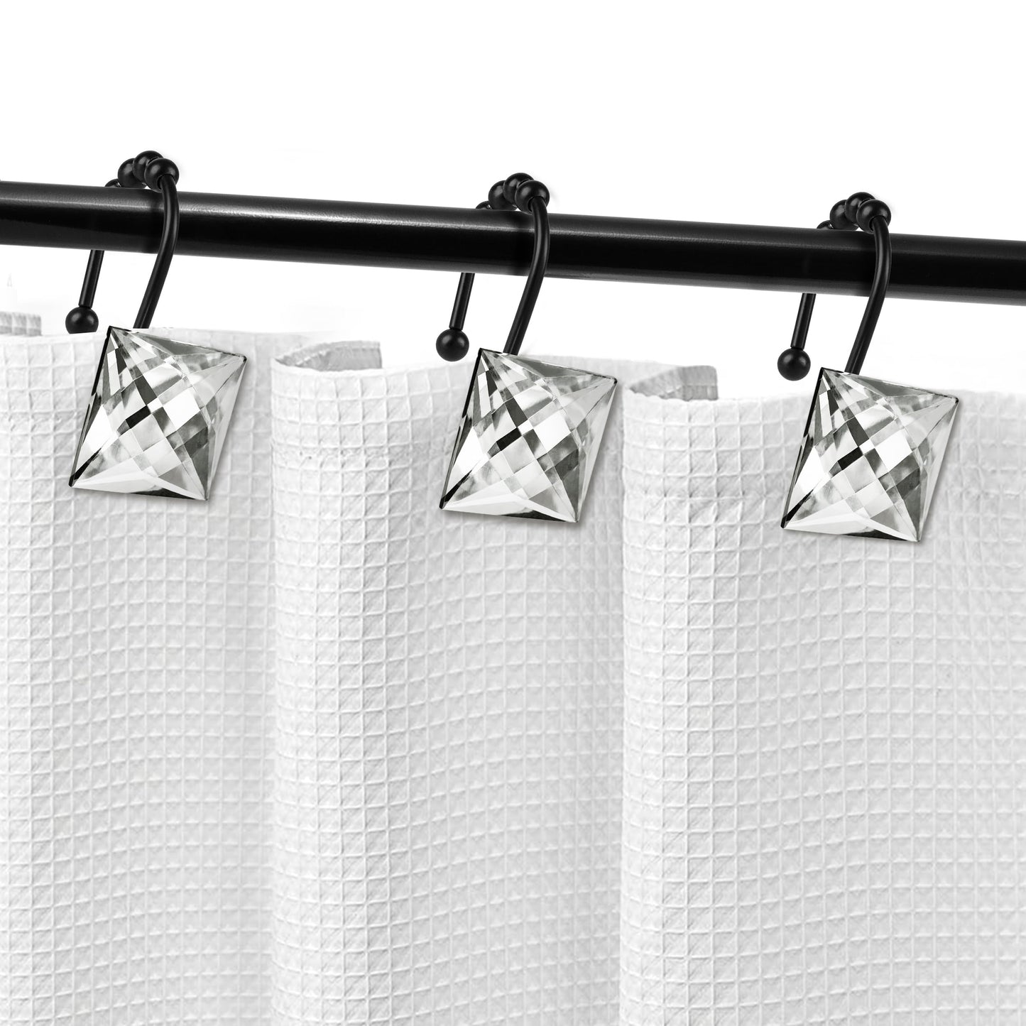 Sunlit Square Rhinestone Shower Curtain Hooks with Glide Balls, 12 Pack