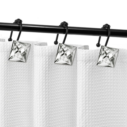 Sunlit Square Rhinestone Shower Curtain Hooks with Glide Balls, 12 Pack