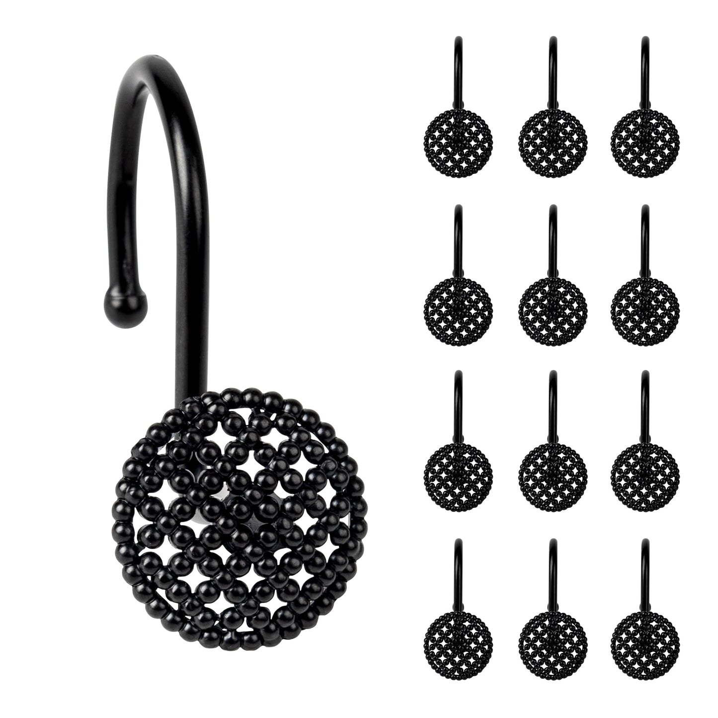 Sunlit Gold 3D Beaded Mesh Shower Curtain Hooks, Metal Home Decorative Shower Curtain Rings for Bathroom, Modern Shower Curtain Hangers Bathroom Accessories, Set of 12