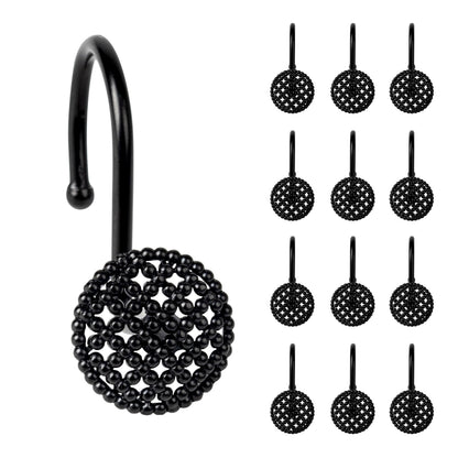 Sunlit Gold 3D Beaded Mesh Shower Curtain Hooks, Metal Home Decorative Shower Curtain Rings for Bathroom, Modern Shower Curtain Hangers Bathroom Accessories, Set of 12
