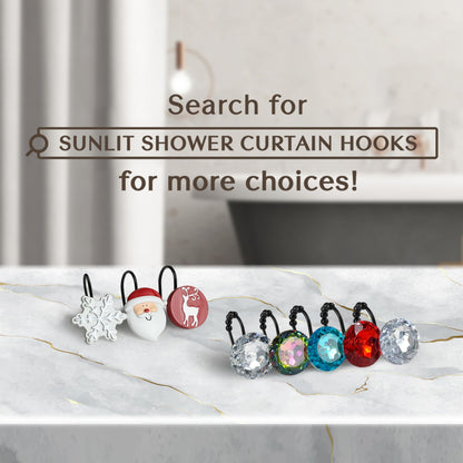 Sunlit Christmas Shower Curtain Hooks Snowflakes Double Shower Curtain Rings, Resin, Red and White Christmas Decor, Winter Bathroom Decoration - 12 Pack