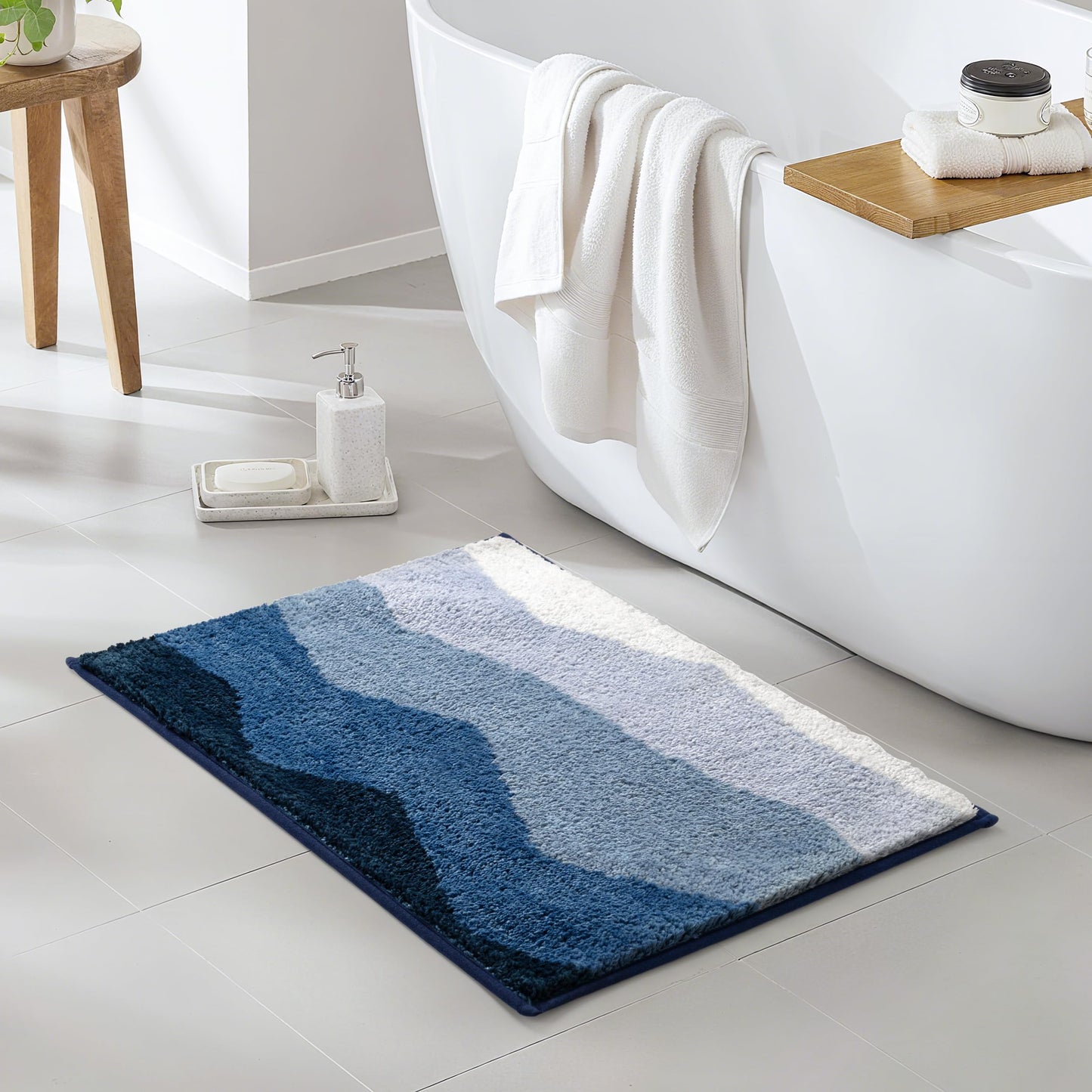 Sunlit 17"x24" Ombre Blue Bathroom Rug Non-Slip Absorbent Soft Bath Mat Set, Floor Mat Dry Fast Machine Washable.