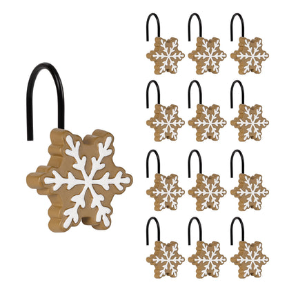 Sunlit Christmas Shower Curtain Hooks Snowflakes Double Shower Curtain Rings, Resin, Red and White Christmas Decor, Winter Bathroom Decoration - 12 Pack