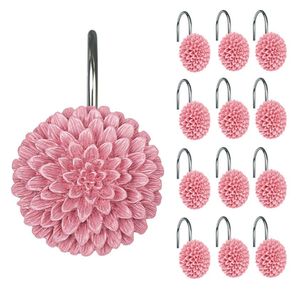 Sunlit Decorative Floral Shower Curtain Hooks, Turquoise Dahlia Pinnata Flower Shower Curtain Rings, Resin, Bathroom Decoration Blue Shower Curtain Hooks-12 Pack