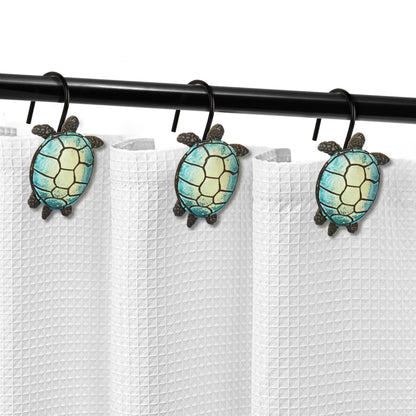 Sunlit Sea Turtle Shower Curtain Hooks, Home Decorative Shower Curtain Rings for Bathroom, Resin, Ocean Shower Curtain Hanger Hooks for Kid Room Living Room, Set of 12