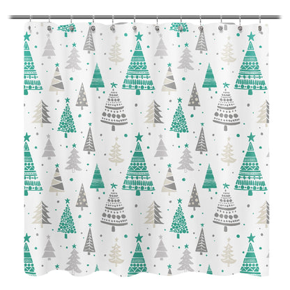 Sunlit Christmas Shower Curtain, Blue and Gray Xmas Trees with Stars and Snow Pattern Shower Curtains for Bathroom Decor, Winter Snowflake Pine Tree Bathroom Curtains, 71x71 Inch
