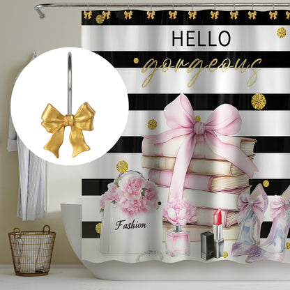 Sunlit Cute Bow Knot Shower Curtain Hooks, Home Decorative Shower Curtain Rings for Bathroom, Resin Shower Curtain Hangers Bathroom Accessories, Set of 12, Pink