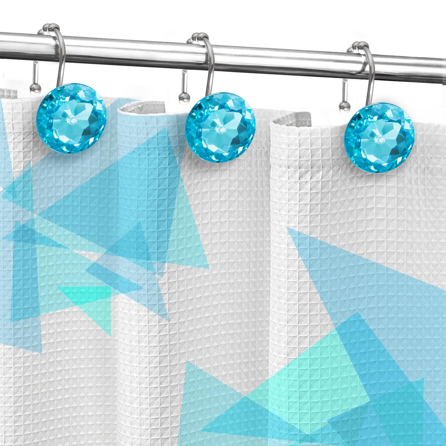 Sunlit Round Rhinestone Shower Curtain Hooks with Glide Balls, 12 Pack