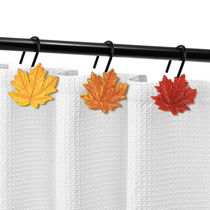 Sunlit Fall Autumn Decorative Shower Curtain Hooks, Pumpkin Maple Leaf Squirrel Acorn Shower Curtain Rings with Black Hooks, Resin, Orange Leaves Cute Bathroom Curtain Hangers Decoration, Set of 12