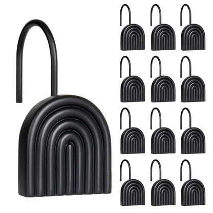 Sunlit Geometric Decorative Shower Curtain Hooks, Matt Triangle Geometric Black Shower Curtain Rings, Resin, Bathroom Decoration Boho Shower Curtain Hooks-12 Pack