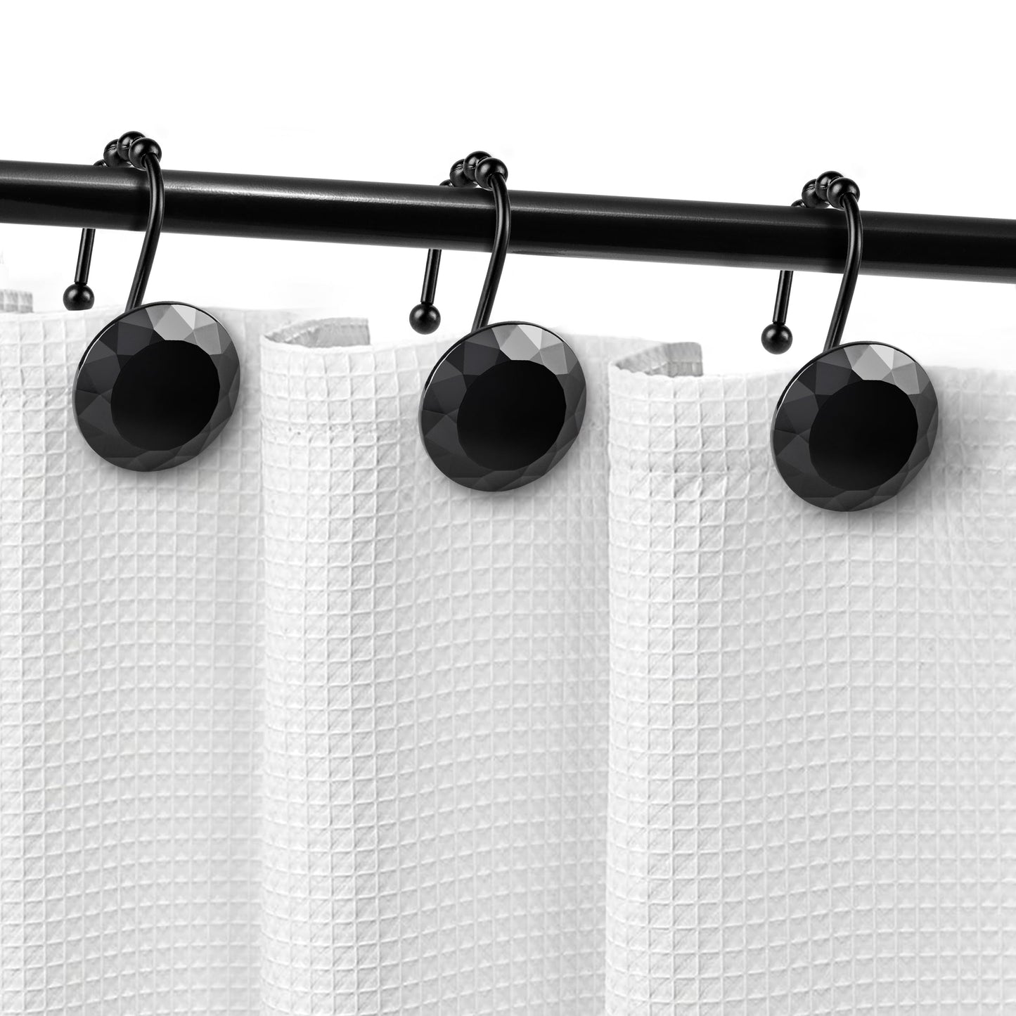 Sunlit Round Rhinestone Shower Curtain Hooks with Glide Balls, 12 Pack