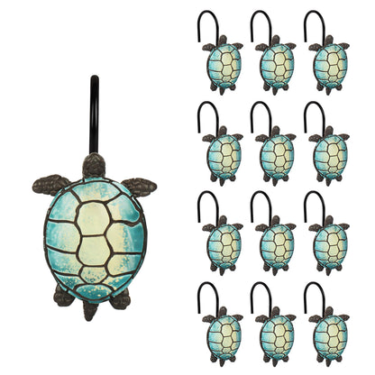 Sunlit Tilt Sea Turtle Shower Curtain Hooks, Home Decorative Shower Curtain Rings with Black Hooks for Bathroom, Resin, Ocean Shower Curtain Hanger Hooks for Kid Room Living Room, Set of 12